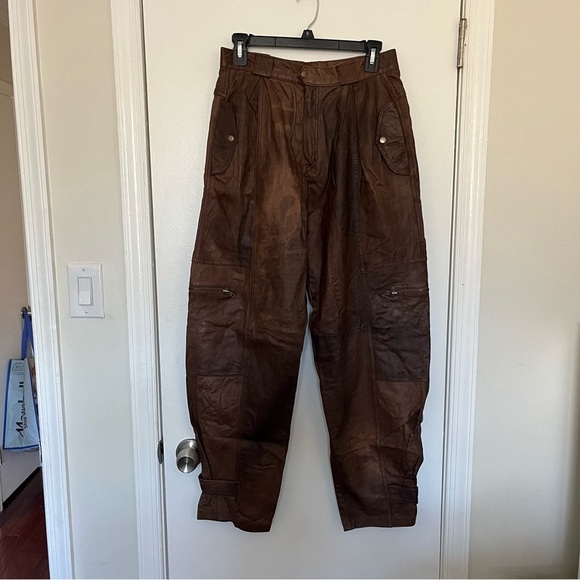 Avanti Brown Leather Pants - Picture 1 of 16